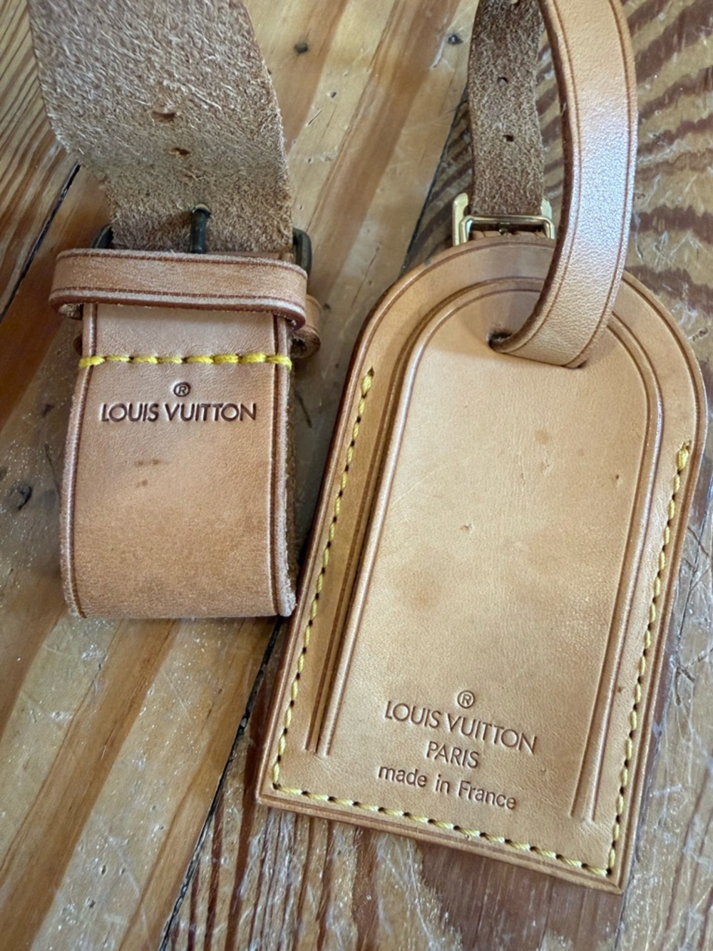 Louis Vuitton Natural Tan Leather Luggage Tag & Strap Set